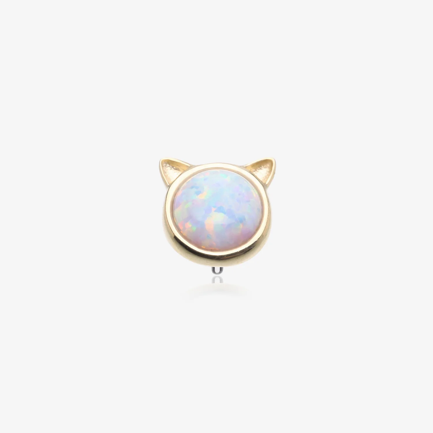 14 Karat Gold OneFit Threadless Adorable Fire Opal Kitty Cat Head Top Part