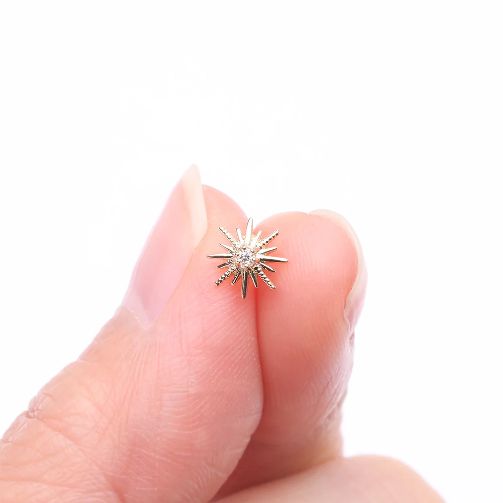 14 Karat Gold OneFit Threadless Diamond Sunburst Top Part - Image 3