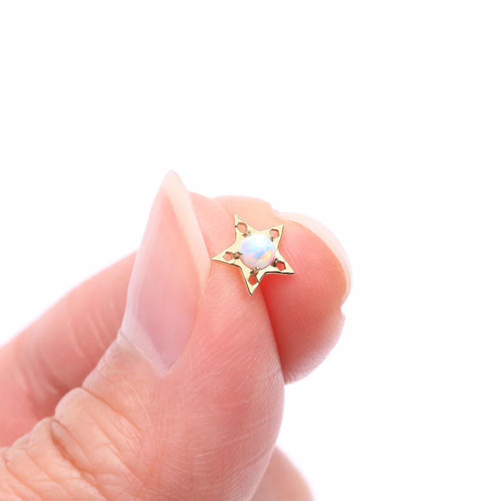 14 Karat Gold OneFit Threadless Fire Opal Hollow Star Top Part - Image 3