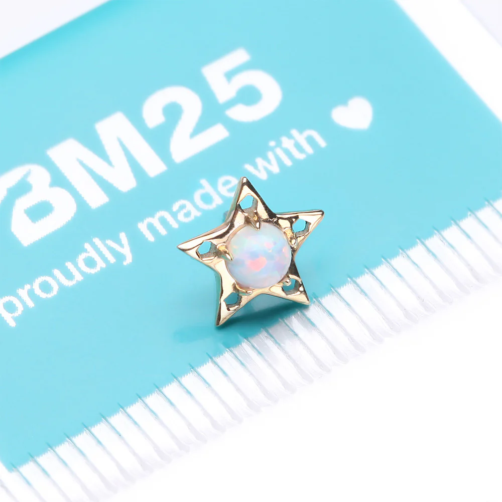14 Karat Gold OneFit Threadless Fire Opal Hollow Star Top Part - Image 4