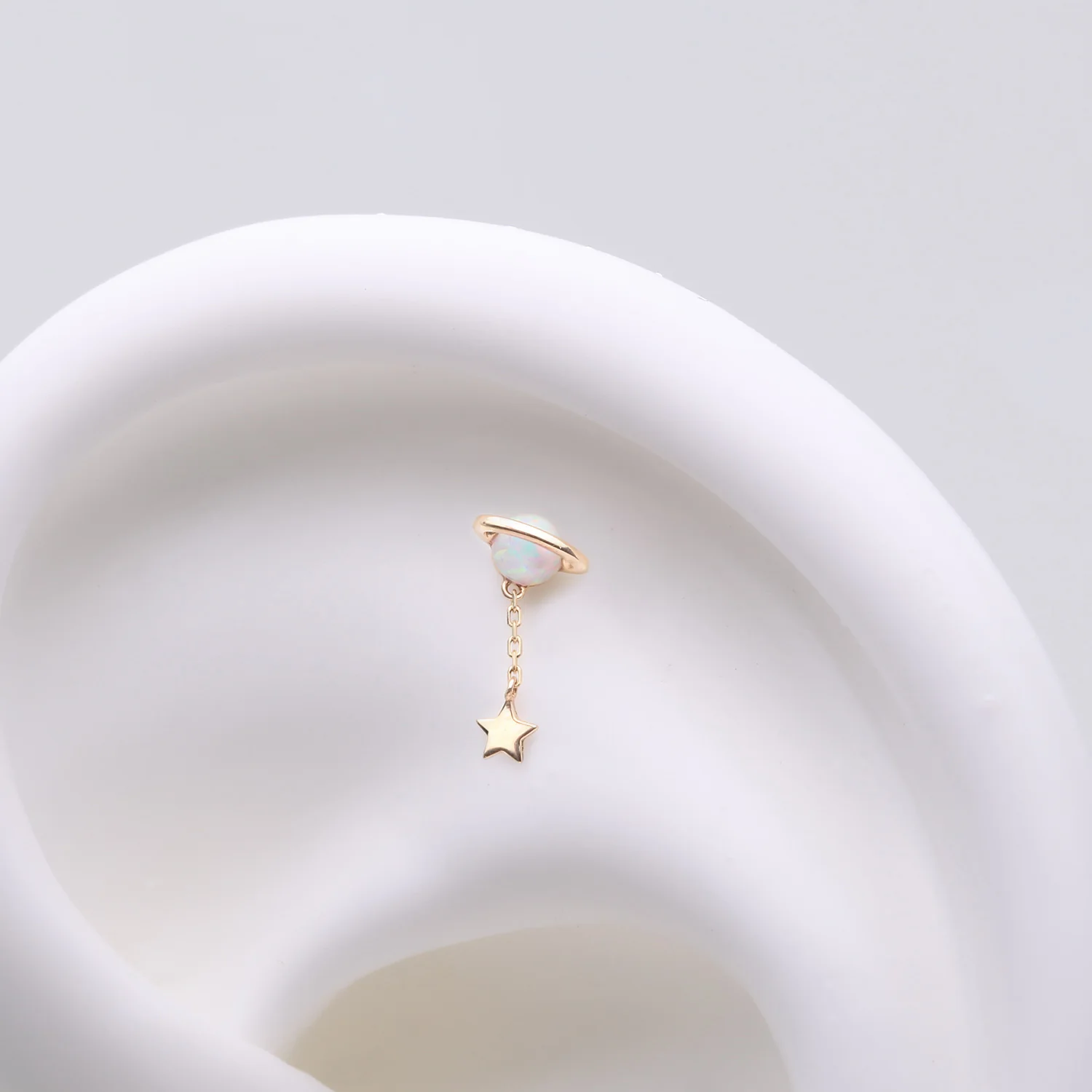 14 Karat Gold OneFit Threadless Fire Opal Planet Chained Dangle Star Top Part - Image 2
