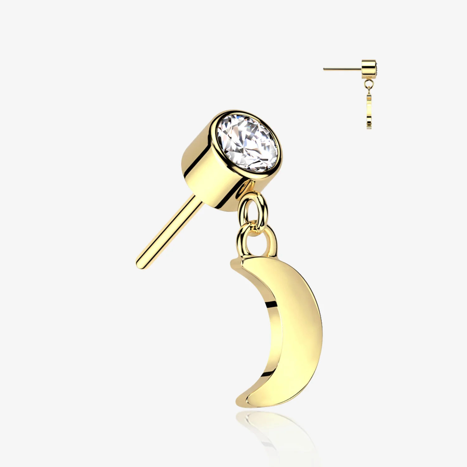 14 Karat Gold OneFit Threadless Sparkle Gem Crescent Moon Dangle Top Part