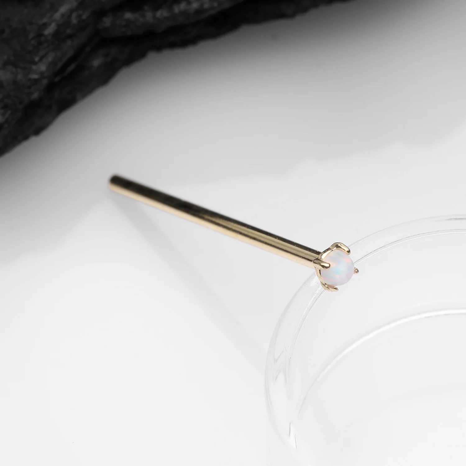 14 Karat Gold Prong Set Fire Opal Fishtail Nose Ring - Image 2