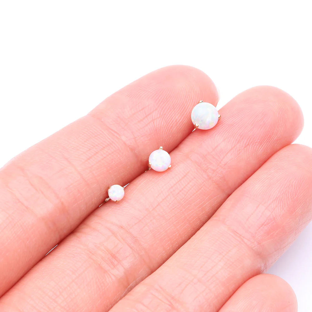 14 Karat Gold Prong Set Fire Opal Sparkle Cartilage Tragus Barbell - Image 4