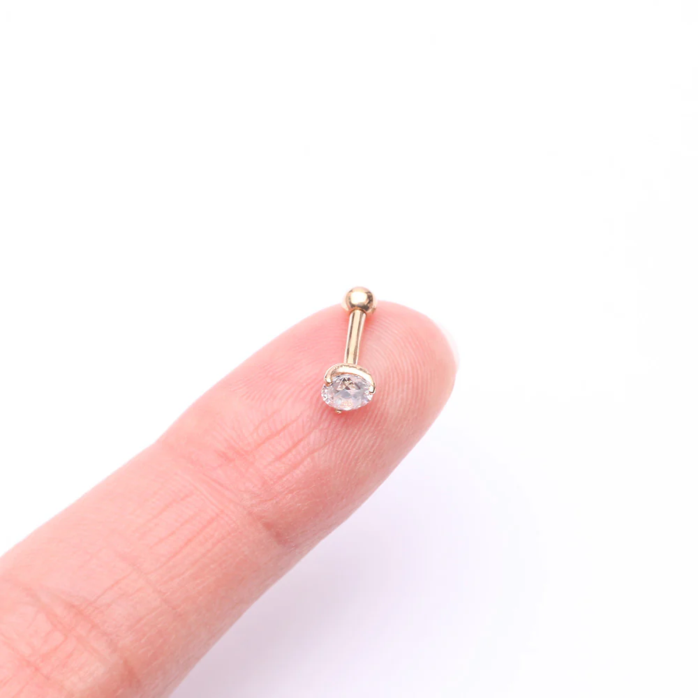 14 Karat Gold Prong Set Gem Sparkle Cartilage Tragus Barbell - Image 3