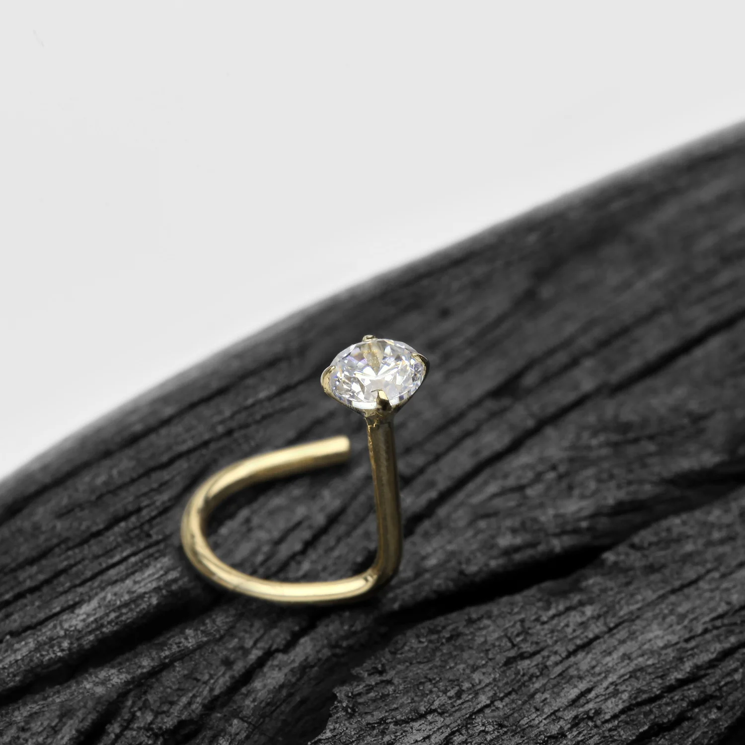 14 Karat Gold Prong Set Gem Sparkle Nose Screw Ring - Image 2