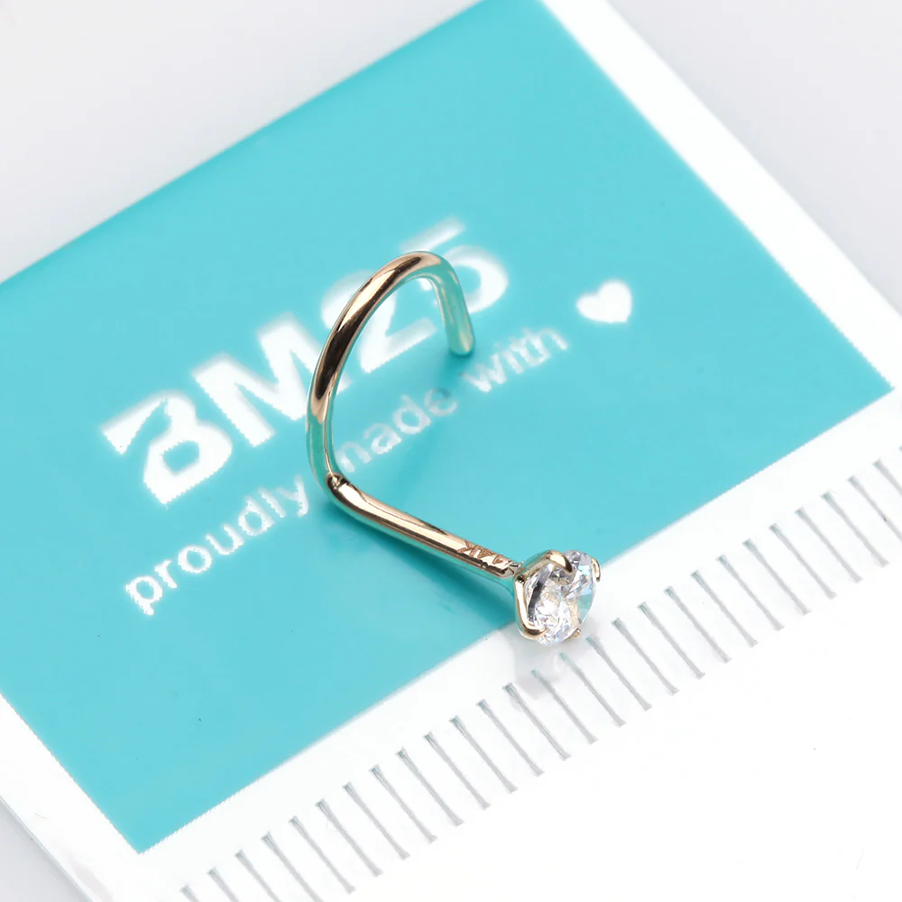 14 Karat Gold Prong Set Gem Sparkle Nose Screw Ring - Image 3