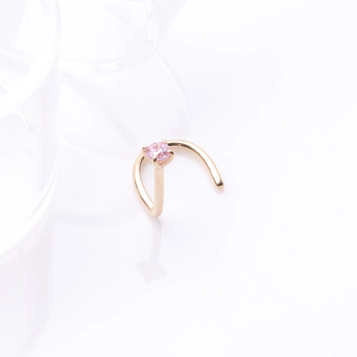 14 Karat Gold Prong Set Gem Sparkle Nose Screw Ring - Image 2