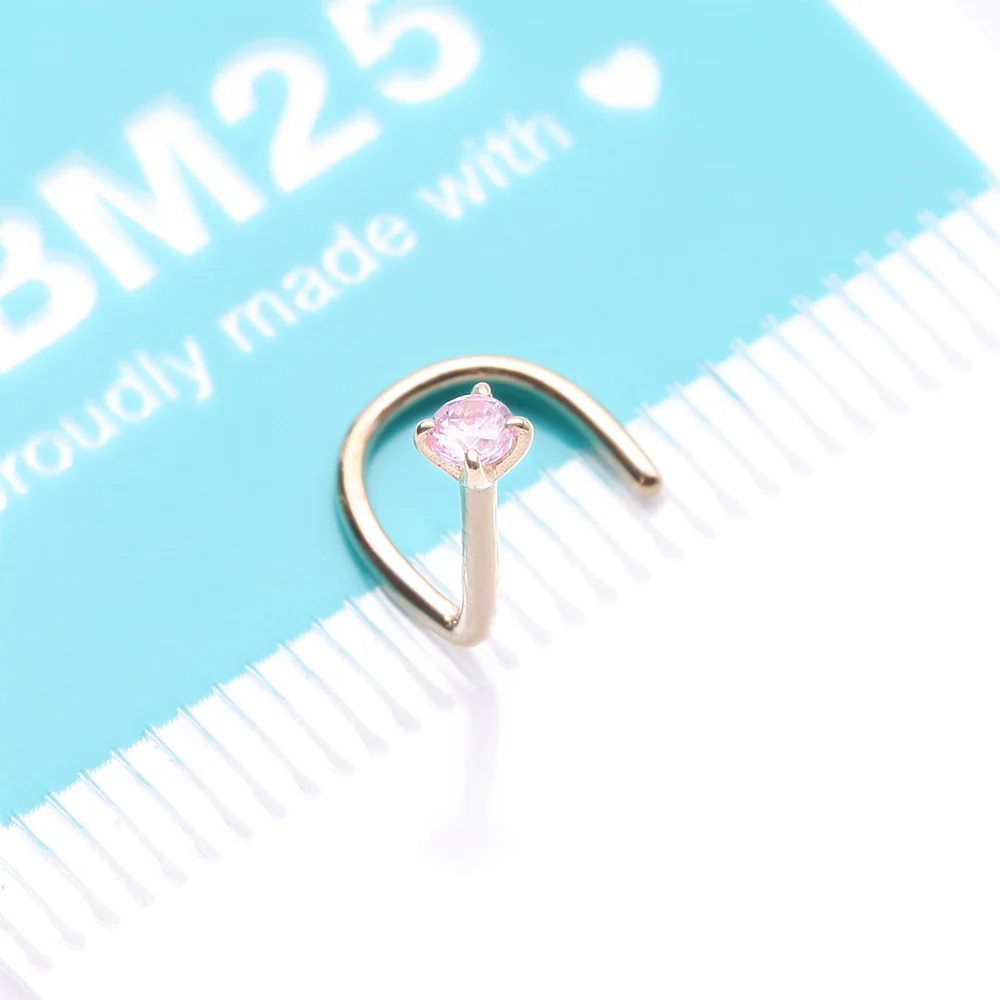 14 Karat Gold Prong Set Gem Sparkle Nose Screw Ring - Image 4