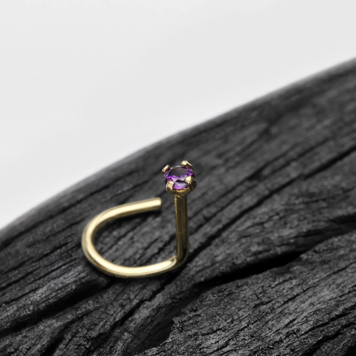 14 Karat Gold Prong Set Gem Sparkle Nose Screw Ring - Image 2