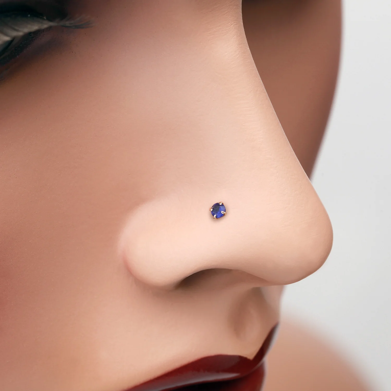 14 Karat Gold Prong Set Gem Top Nose Stud Ring - Image 2