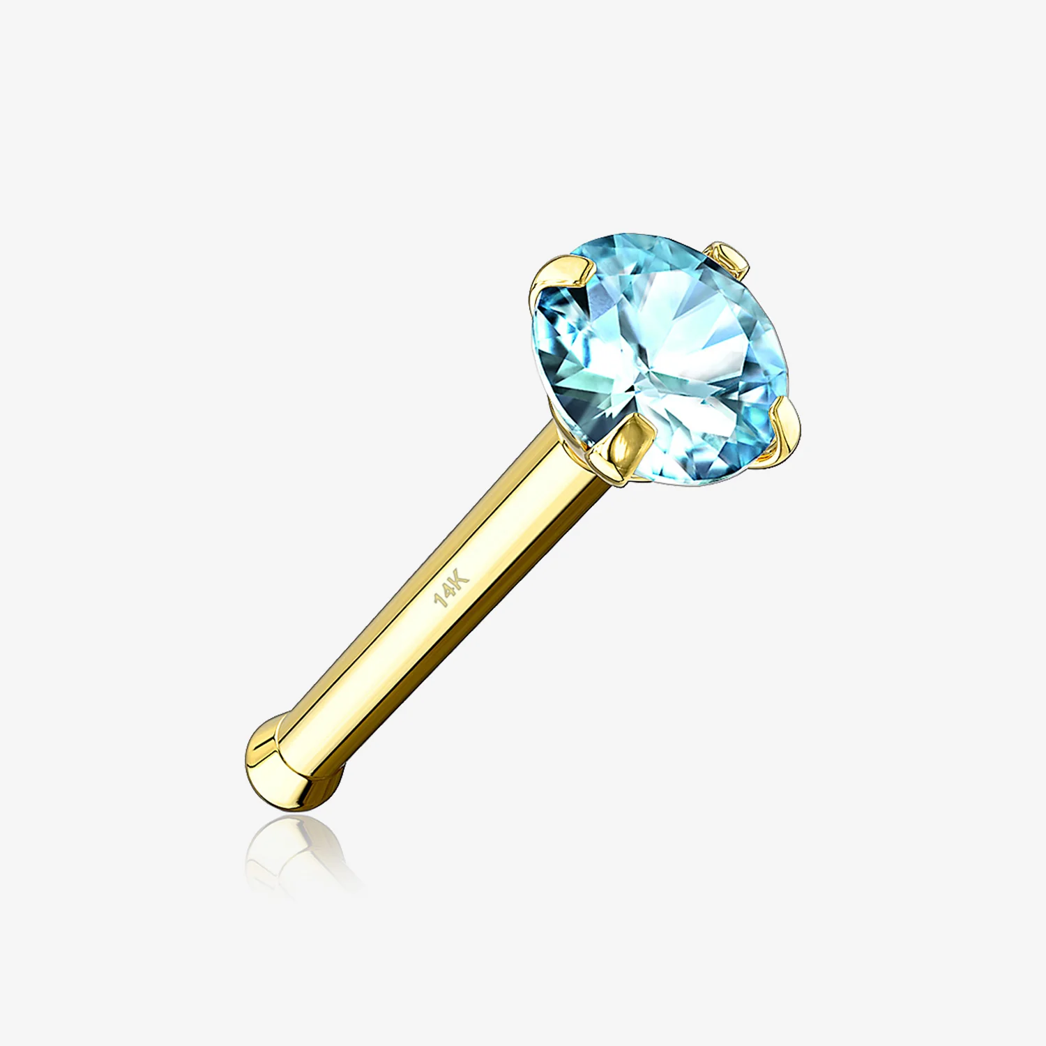 14 Karat Gold Prong Set Gem Top Nose Stud Ring