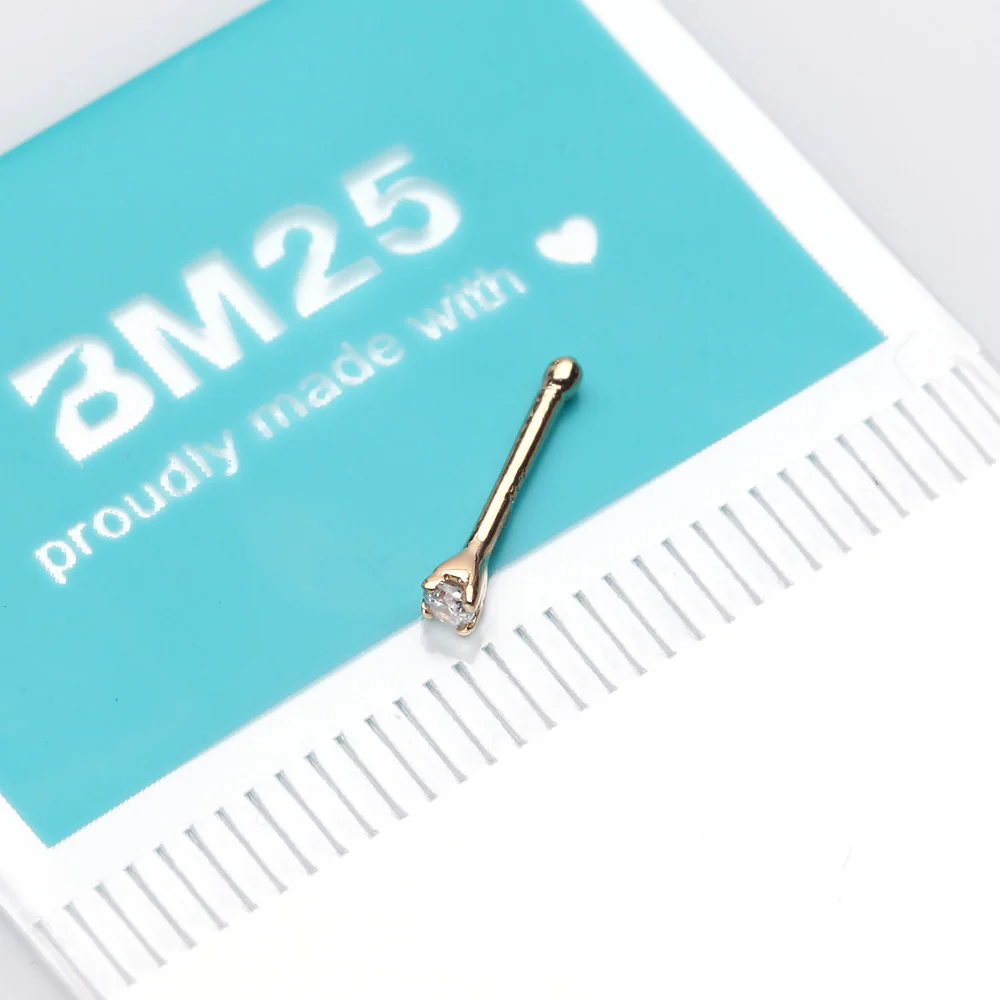 14 Karat Gold Prong Set Round Gem Nose Stud Ring - Image 3