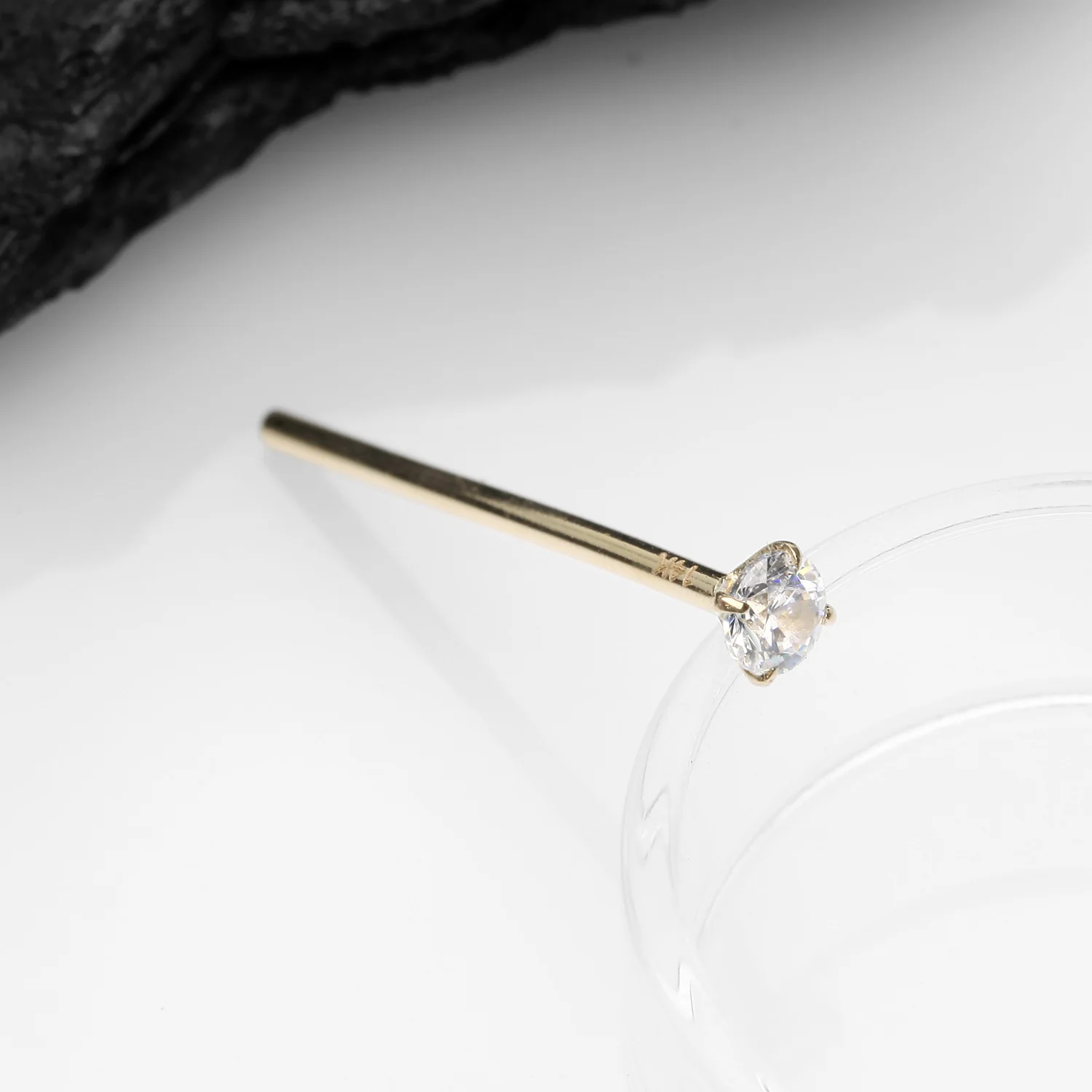 14 Karat Gold Prong Set Sparkle Fishtail Nose Ring - Image 2
