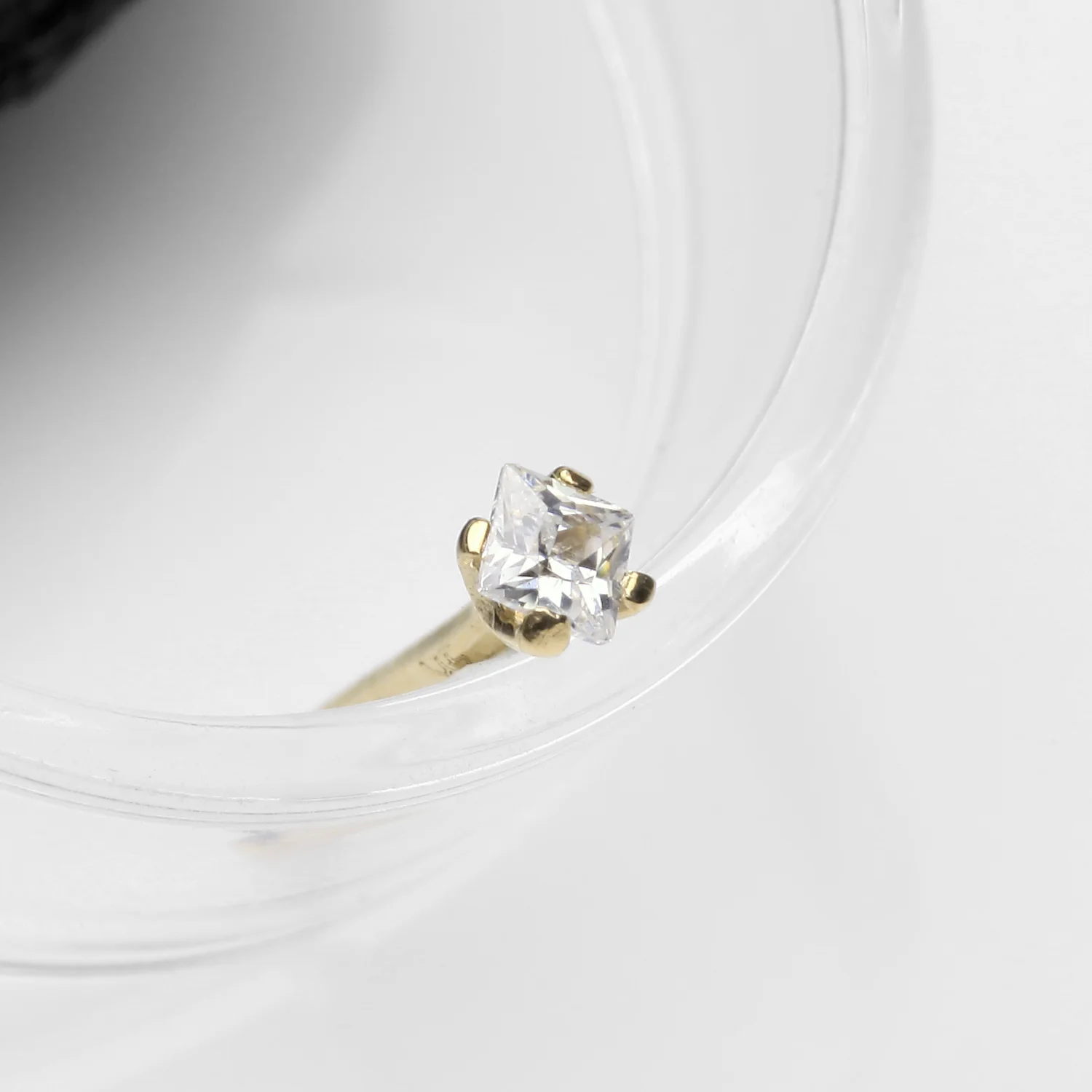 14 Karat Gold Prong Set Square Gem Nose Stud Ring - Image 2