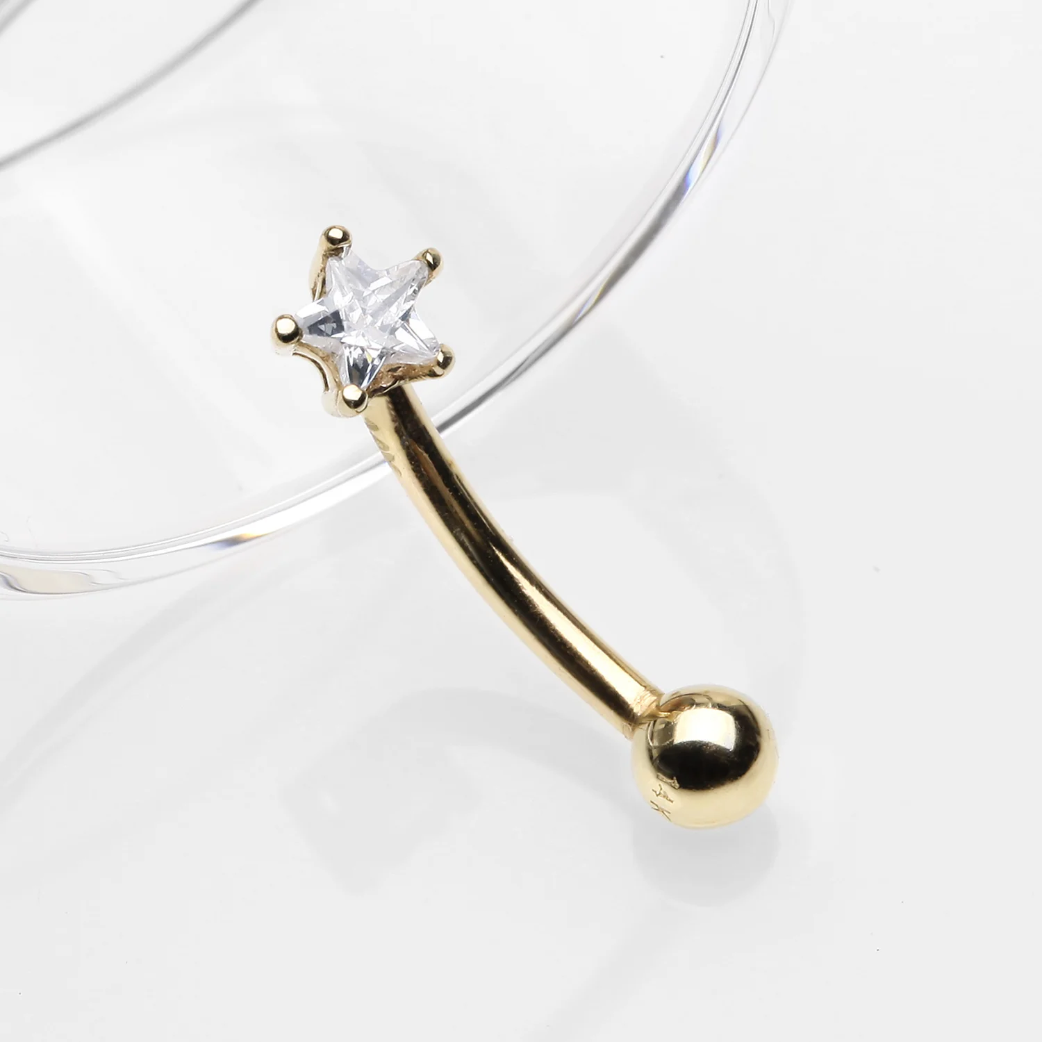 14 Karat Gold Prong Set Star Gem Sparkle Curved Barbell - Image 2