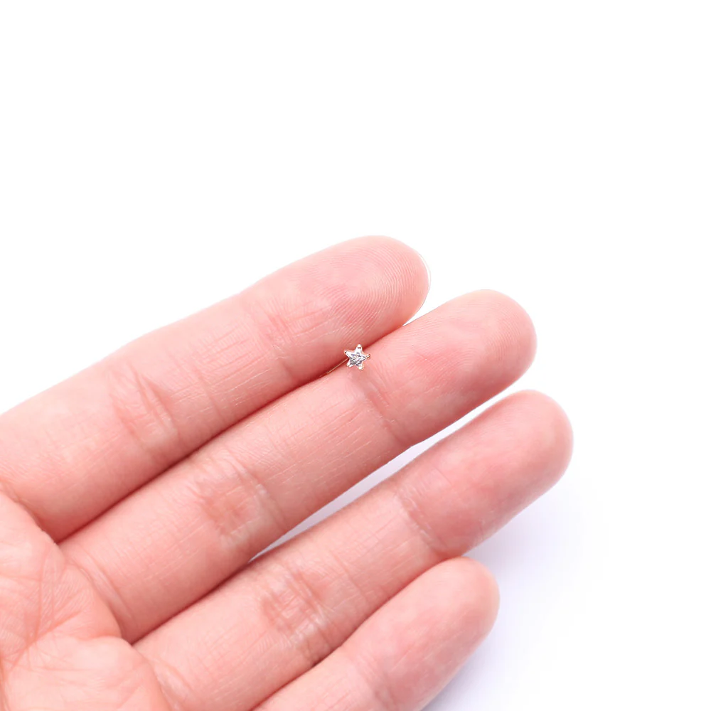 14 Karat Gold Prong Set Star Gem Top L-Shaped Nose Ring - Image 3