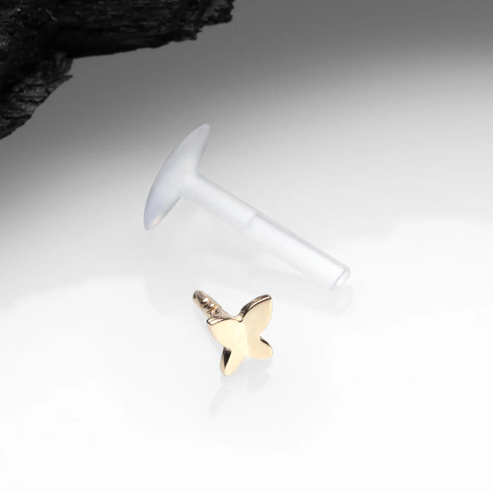 14 Karat Gold Push-In Dainty Butterfly Top Bio-Flex Labret - Image 3