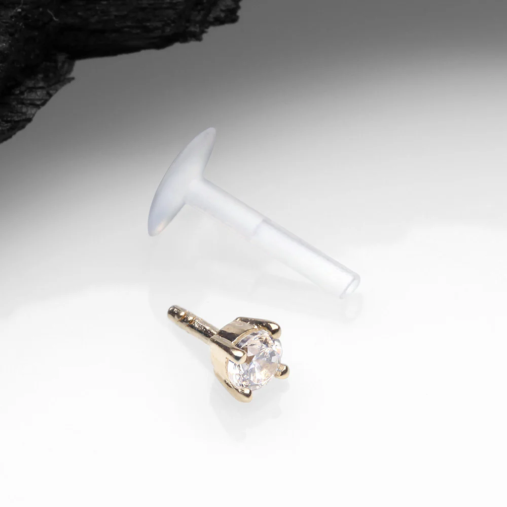 14 Karat Gold Push-In Prong Set Round Gem Top Bio-Flex Labret - Image 3