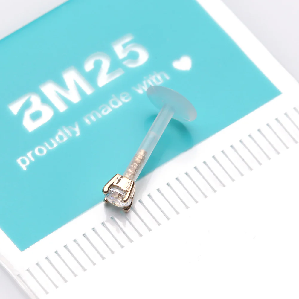 14 Karat Gold Push-In Prong Set Round Gem Top Bio-Flex Labret - Image 4