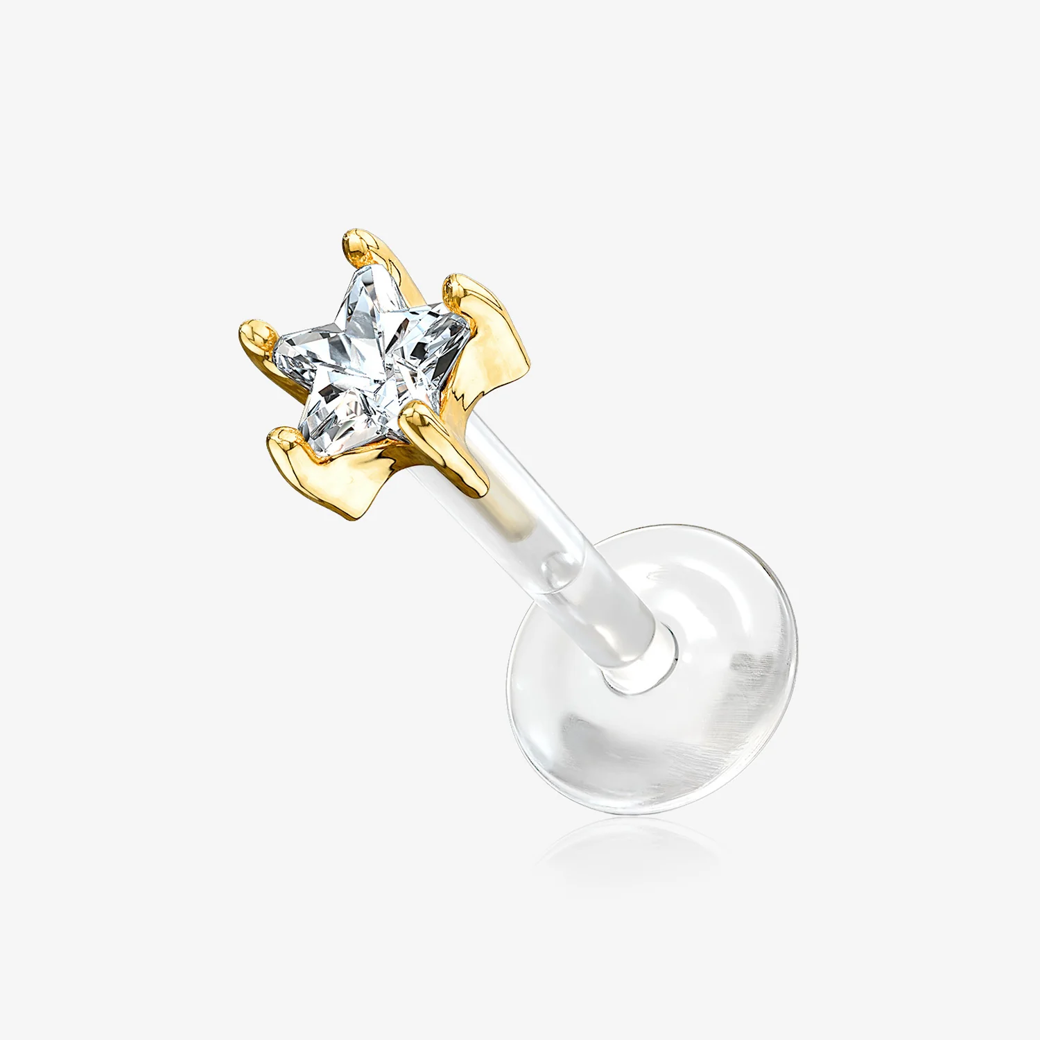 14 Karat Gold Push-In Prong Set Star Gem Top Bio-Flex Labret