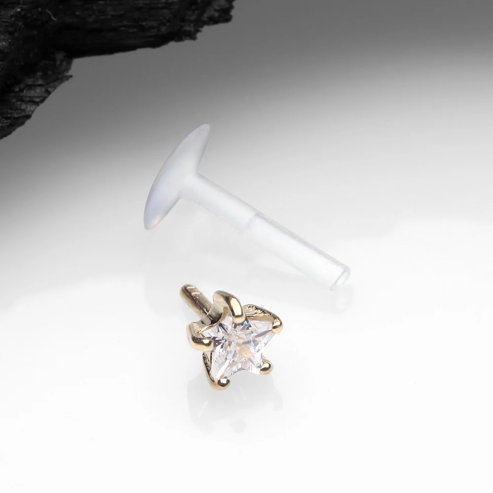 14 Karat Gold Push-In Prong Set Star Gem Top Bio-Flex Labret - Image 3