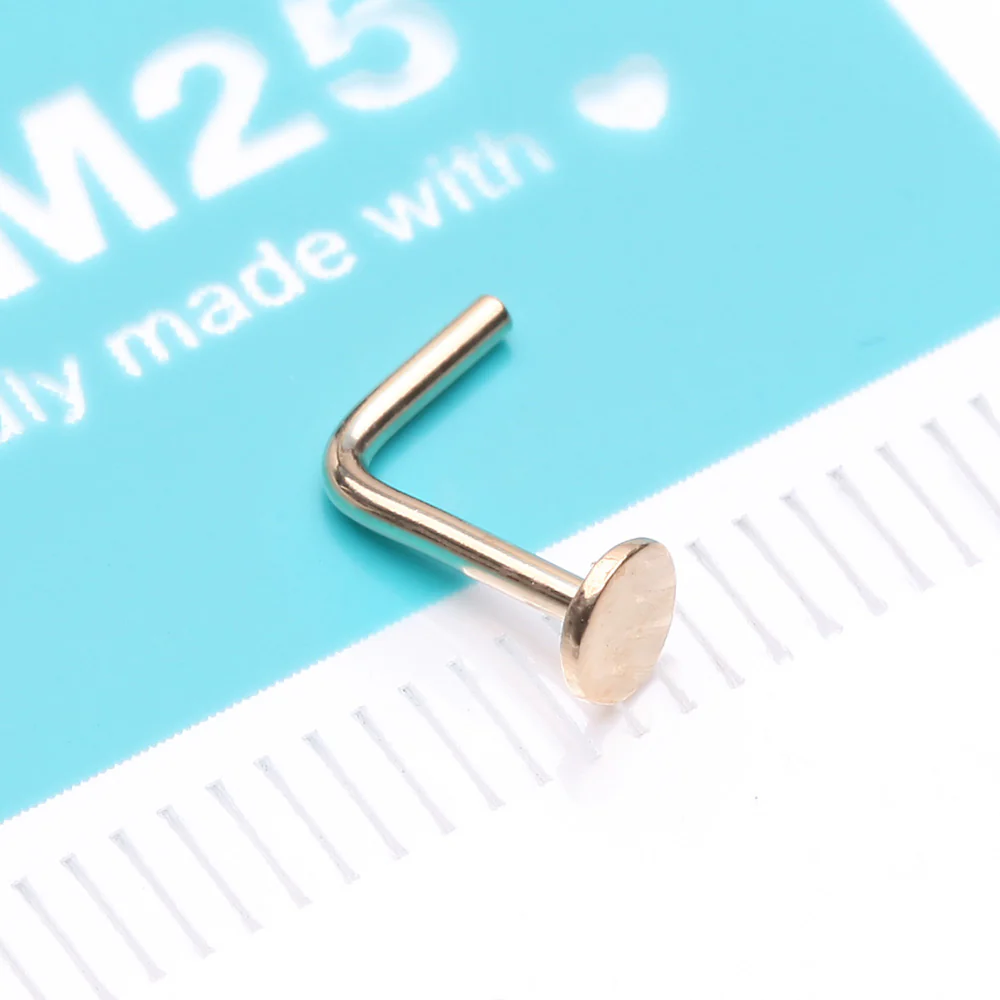 14 Karat Gold Round Disc Top L-Shaped Nose Ring - Image 5