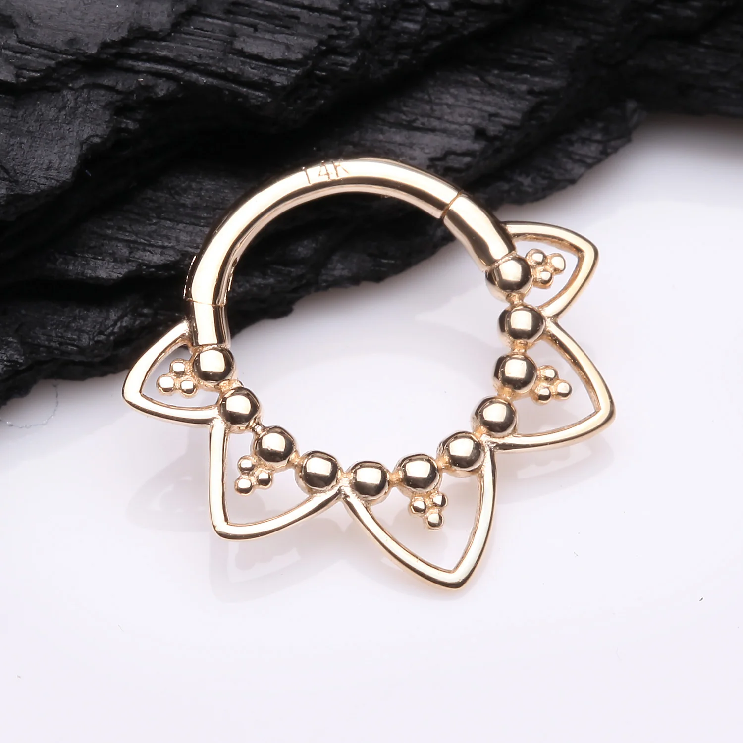 14 Karat Gold Royal Bali Floral Seamless Clicker Hoop Ring - Image 2