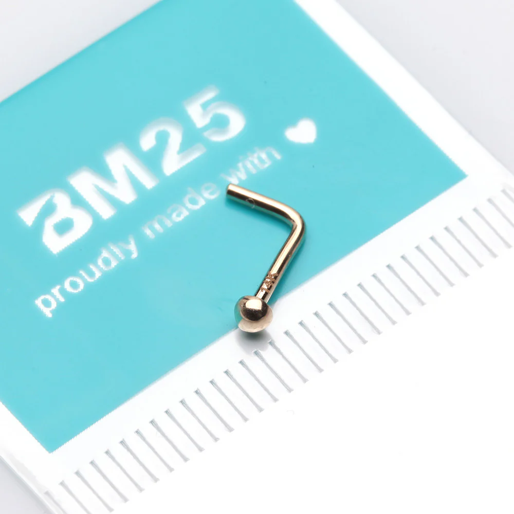 14 Karat Gold Solid Dome Top L-Shaped Nose Ring - Image 3