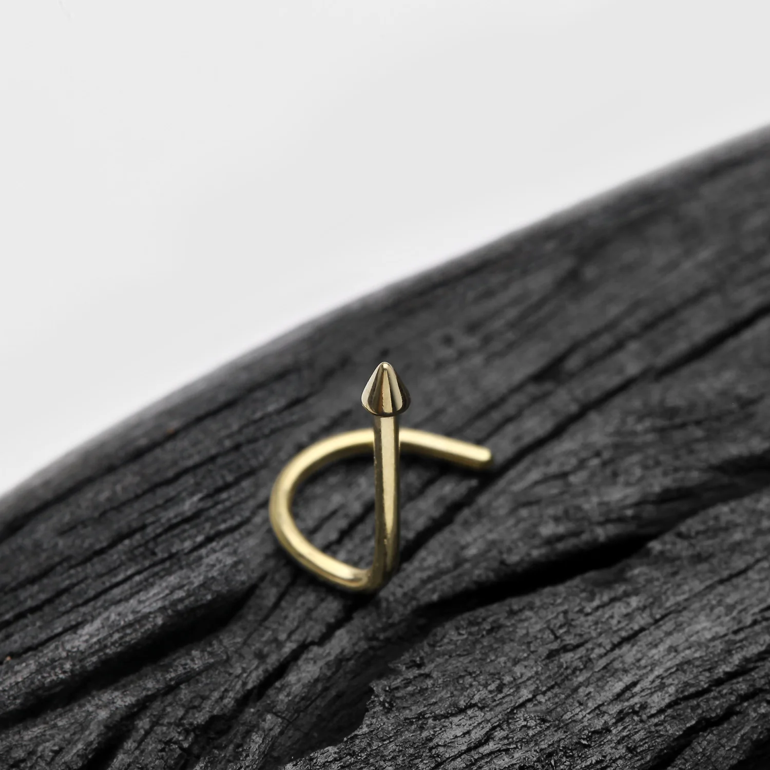 14 Karat Gold Solid Spike Top Nose Screw Ring - Image 2