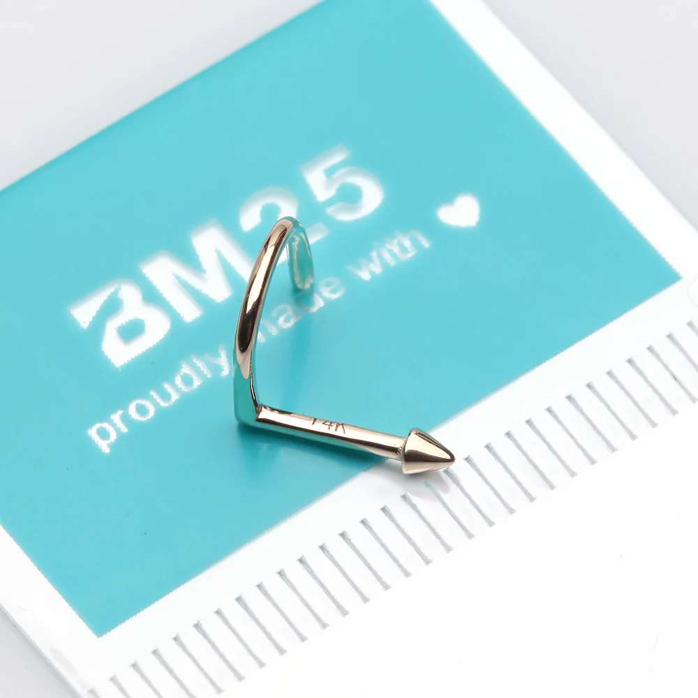 14 Karat Gold Solid Spike Top Nose Screw Ring - Image 3