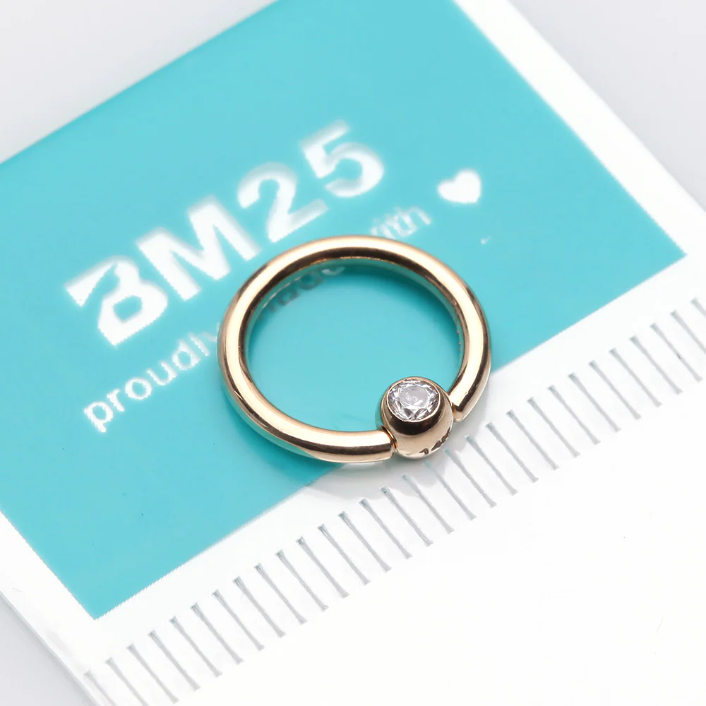 14 Karat Gold Sparkle Gem Ball Captive Bead Ring - Image 3