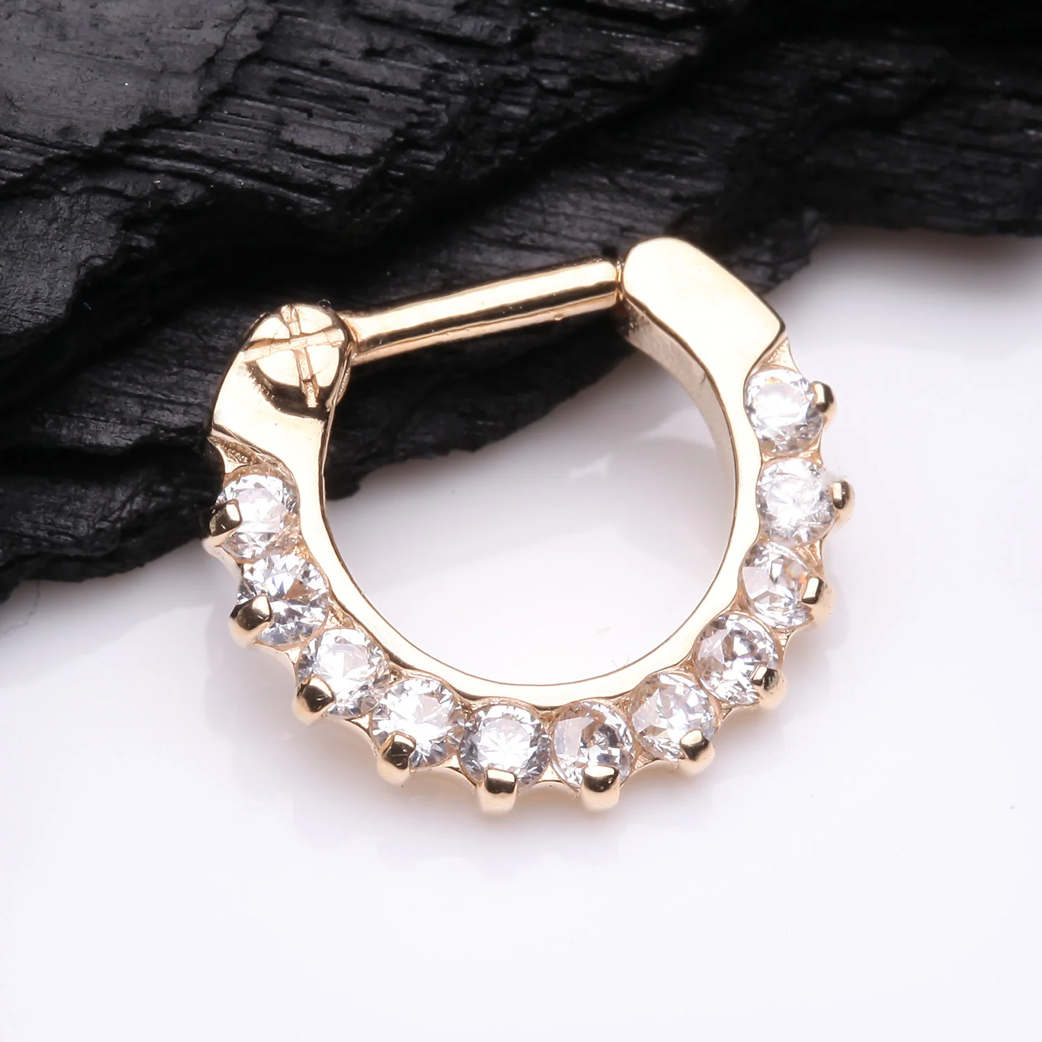 14 Karat Gold Sparkle Multi-Gem Clicker Hoop Ring - Image 2