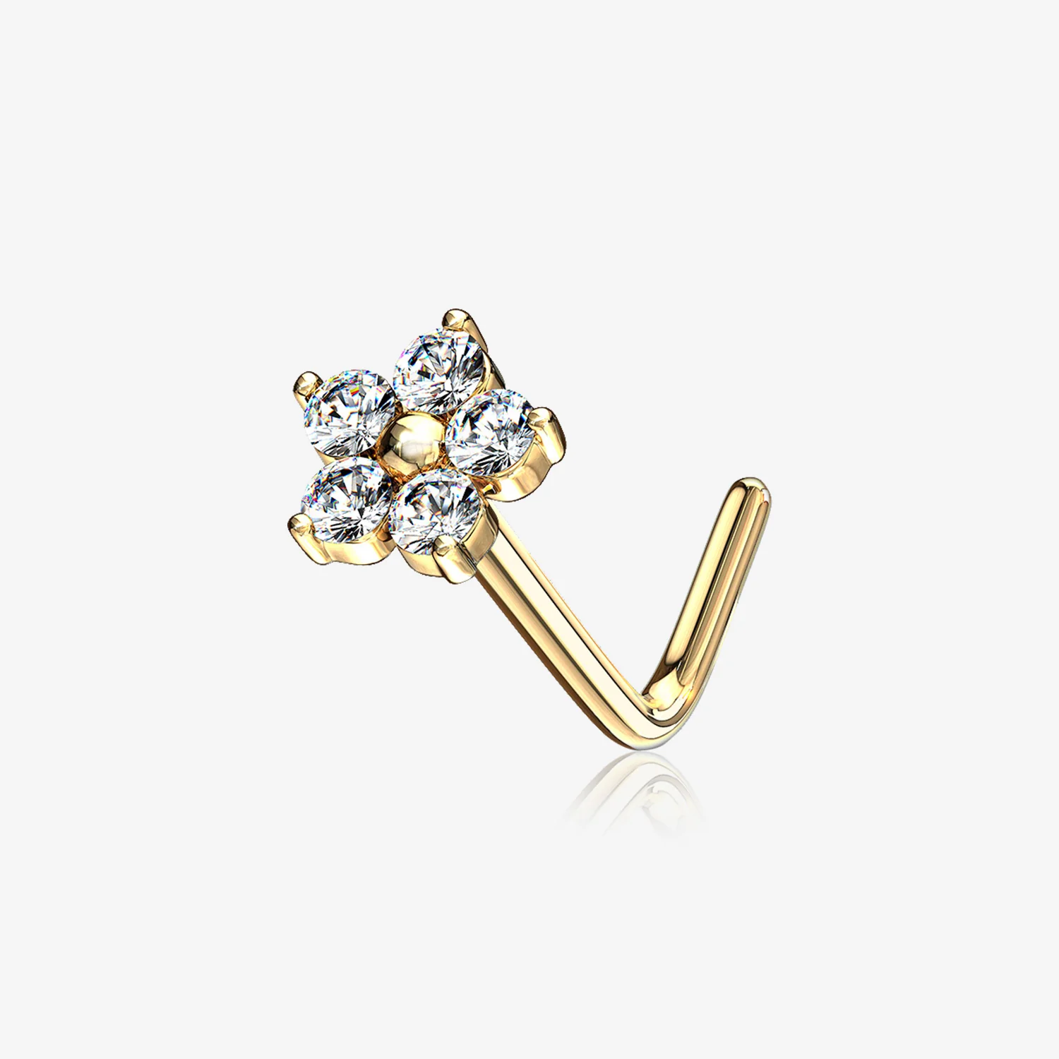 14 Karat Gold Spring Flower Sparkle L-Shaped Nose Ring