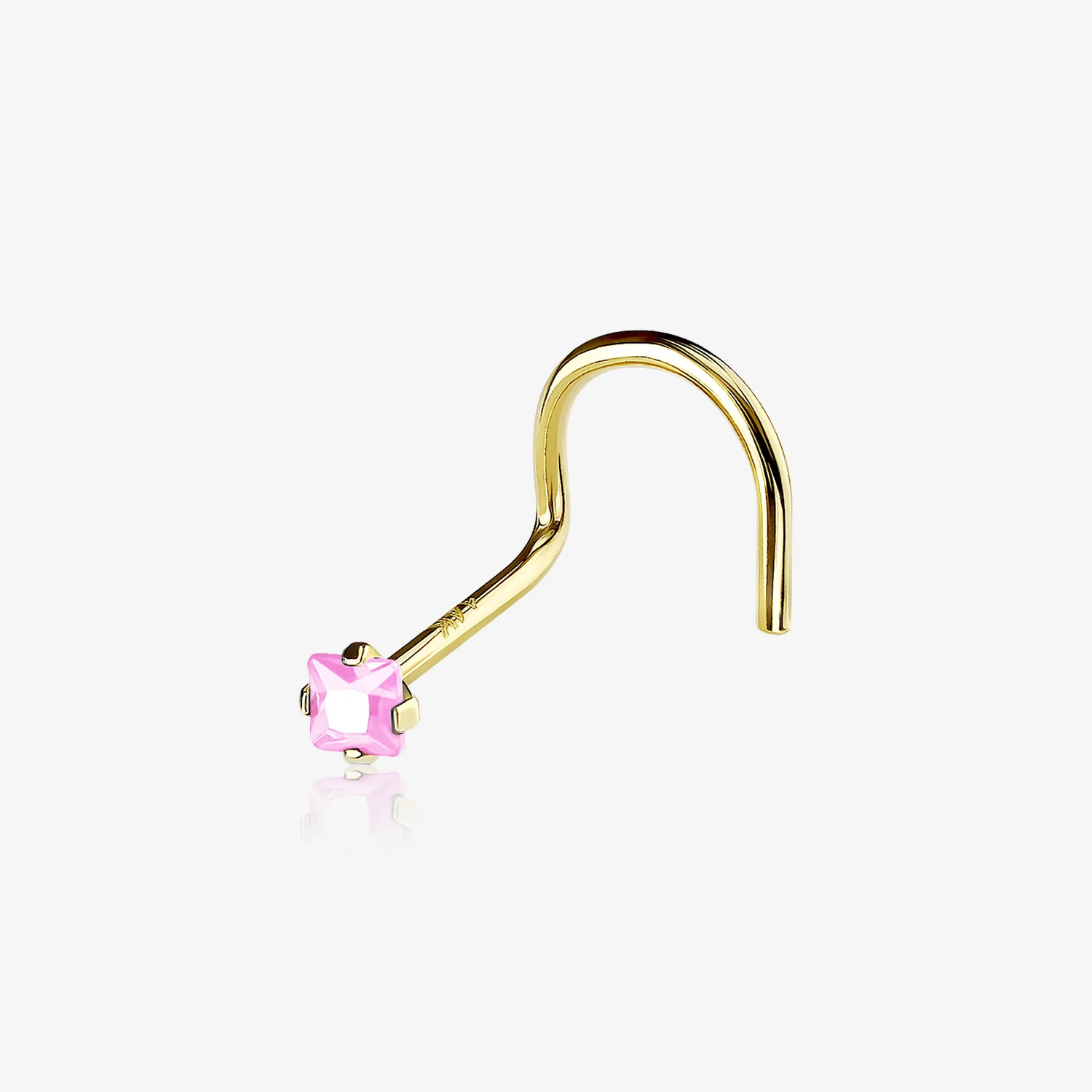 14 Karat Gold Square Prong Set Gem Sparkle Nose Screw Ring