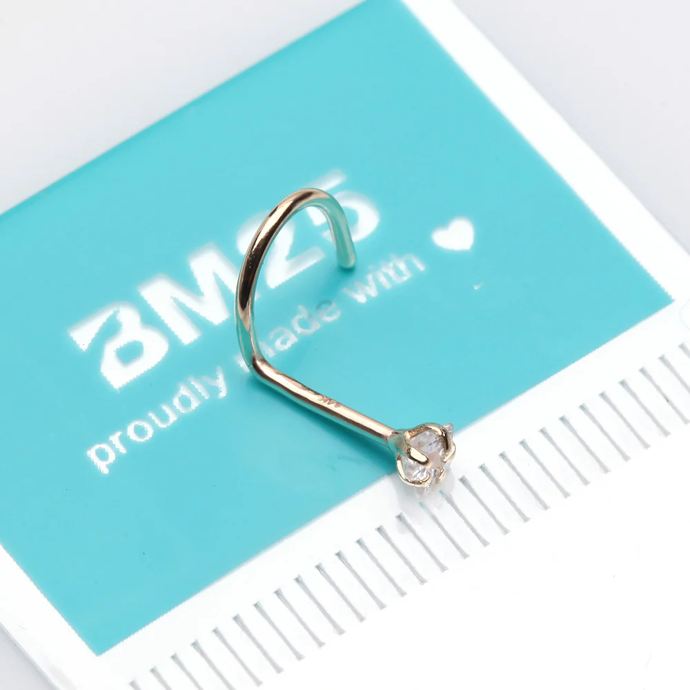 14 Karat Gold Star Prong Set Gem Sparkle Nose Screw Ring - Image 3