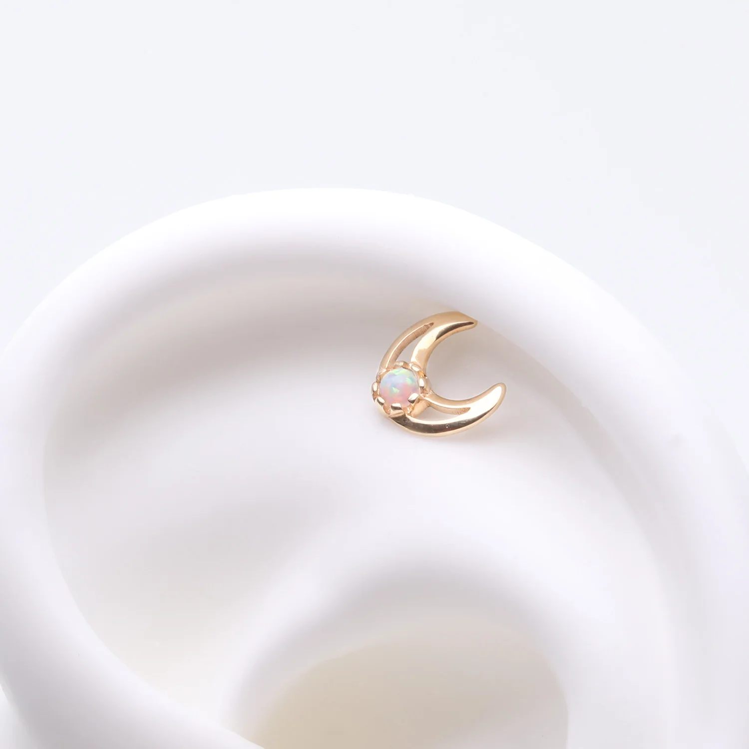 14 Karat Gold OneFit Threadless Crescent Hollow Moon Fire Opal Sparkle Top Part - Image 2