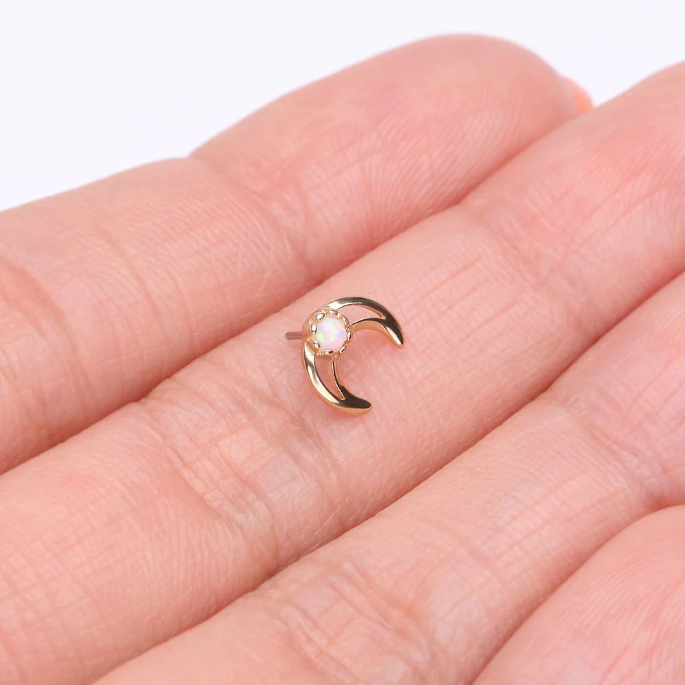 14 Karat Gold OneFit Threadless Crescent Hollow Moon Fire Opal Sparkle Top Part - Image 4