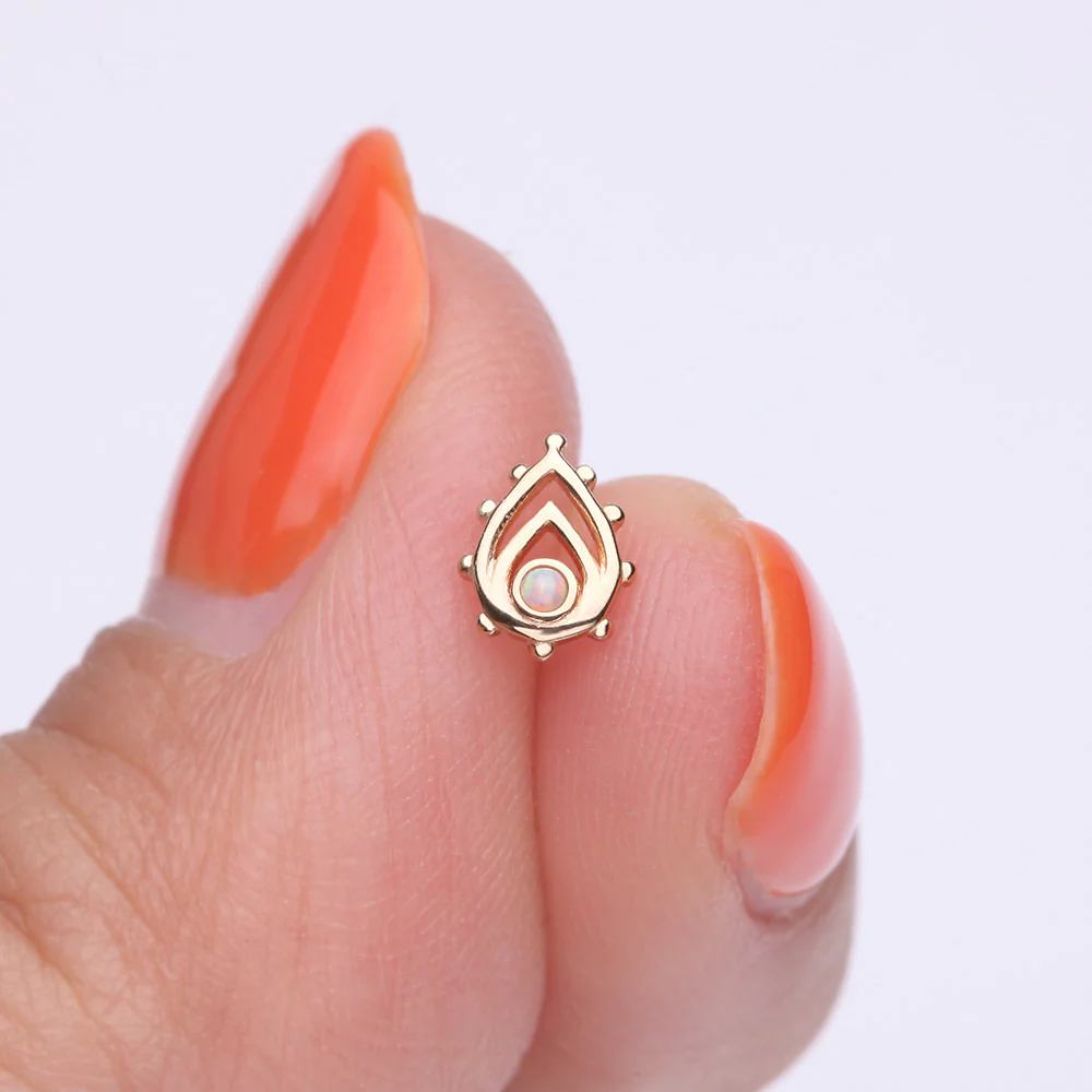 14 Karat Gold OneFit Threadless Enchanted Teardrop Fire Opal Sparkle Top Part - Image 3