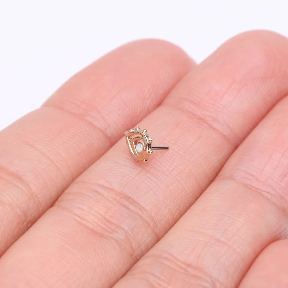 14 Karat Gold OneFit Threadless Enchanted Teardrop Fire Opal Sparkle Top Part - Image 4