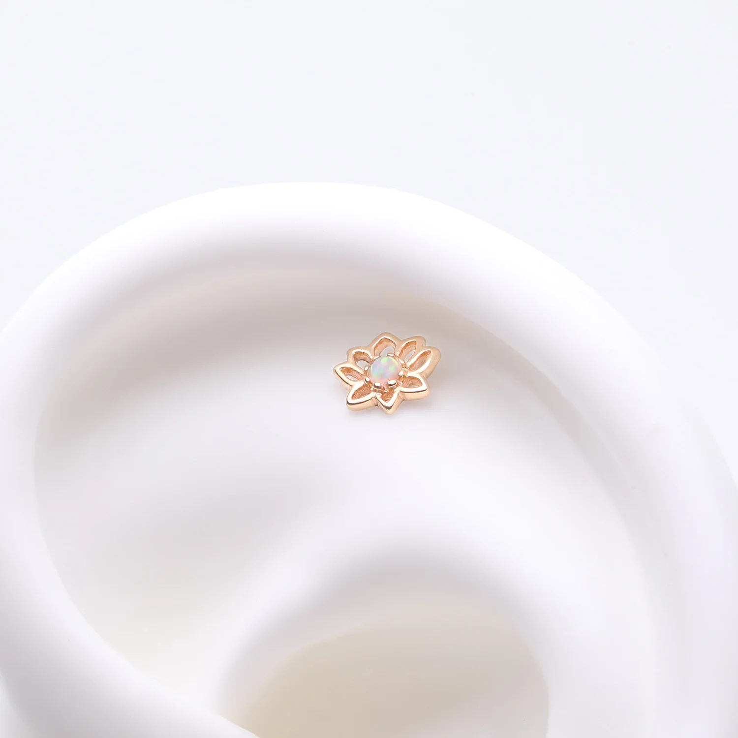 14 Karat Gold OneFit Threadless Lotus Blossom Fire Opal Sparkle Top Part - Image 2
