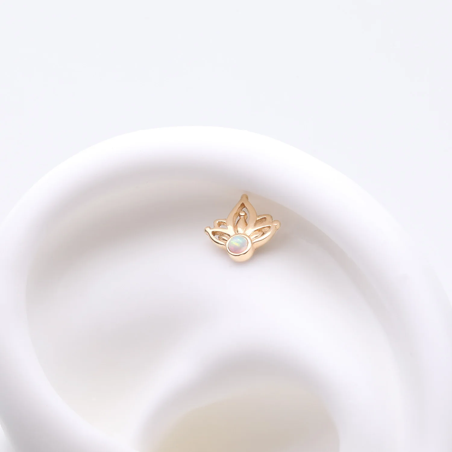 14 Karat Gold OneFit Threadless Lotus Royal Fire Opal Sparkle Top Part - Image 2