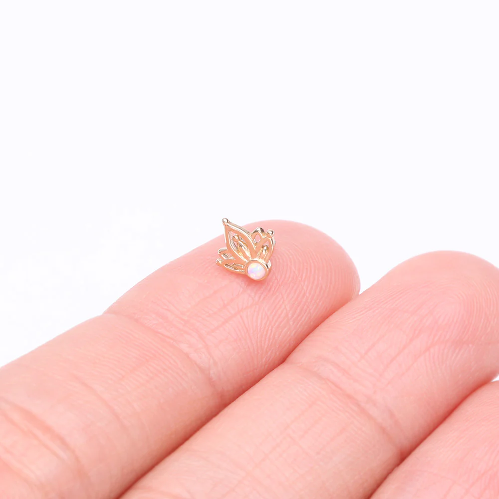14 Karat Gold OneFit Threadless Lotus Royal Fire Opal Sparkle Top Part - Image 3