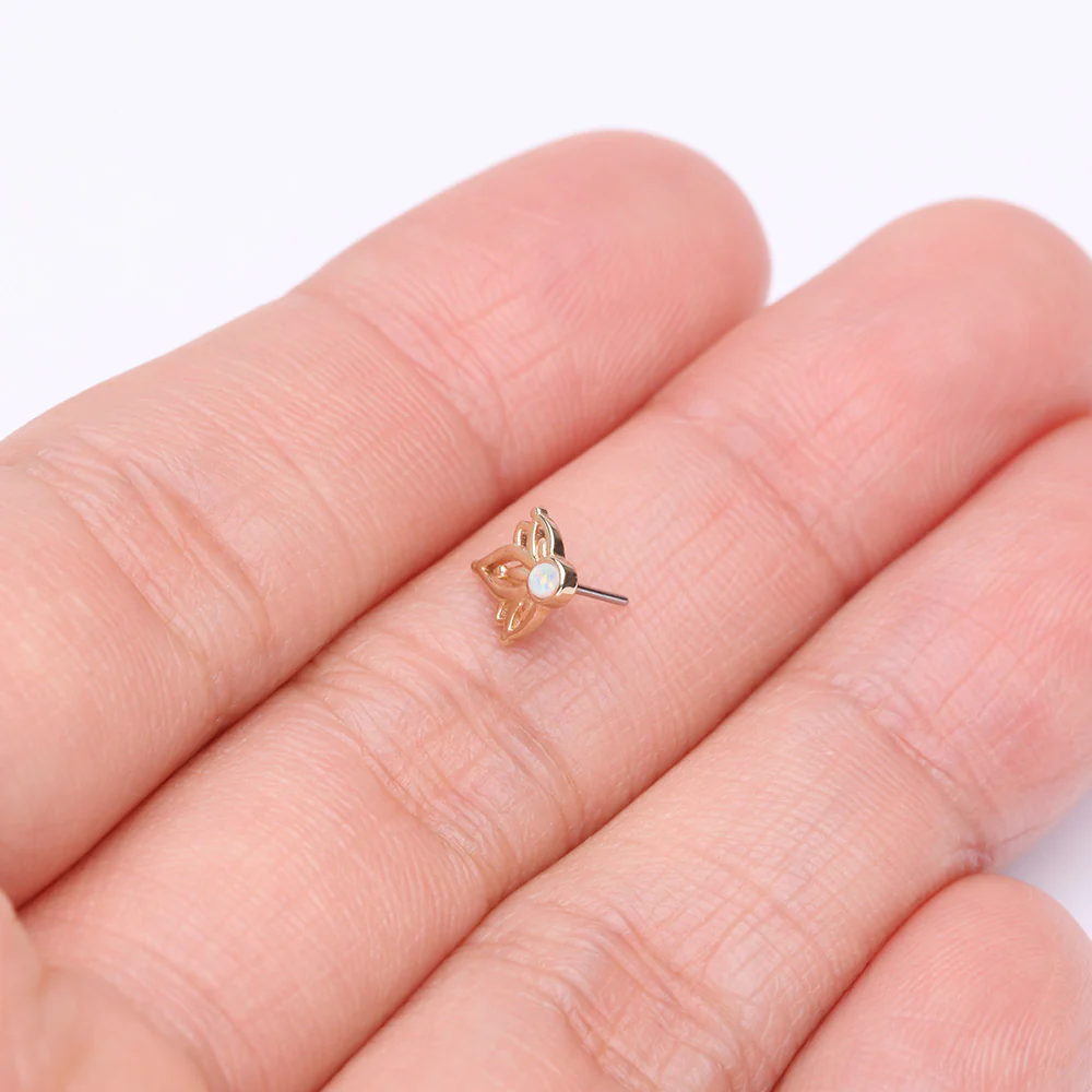 14 Karat Gold OneFit Threadless Lotus Royal Fire Opal Sparkle Top Part - Image 4