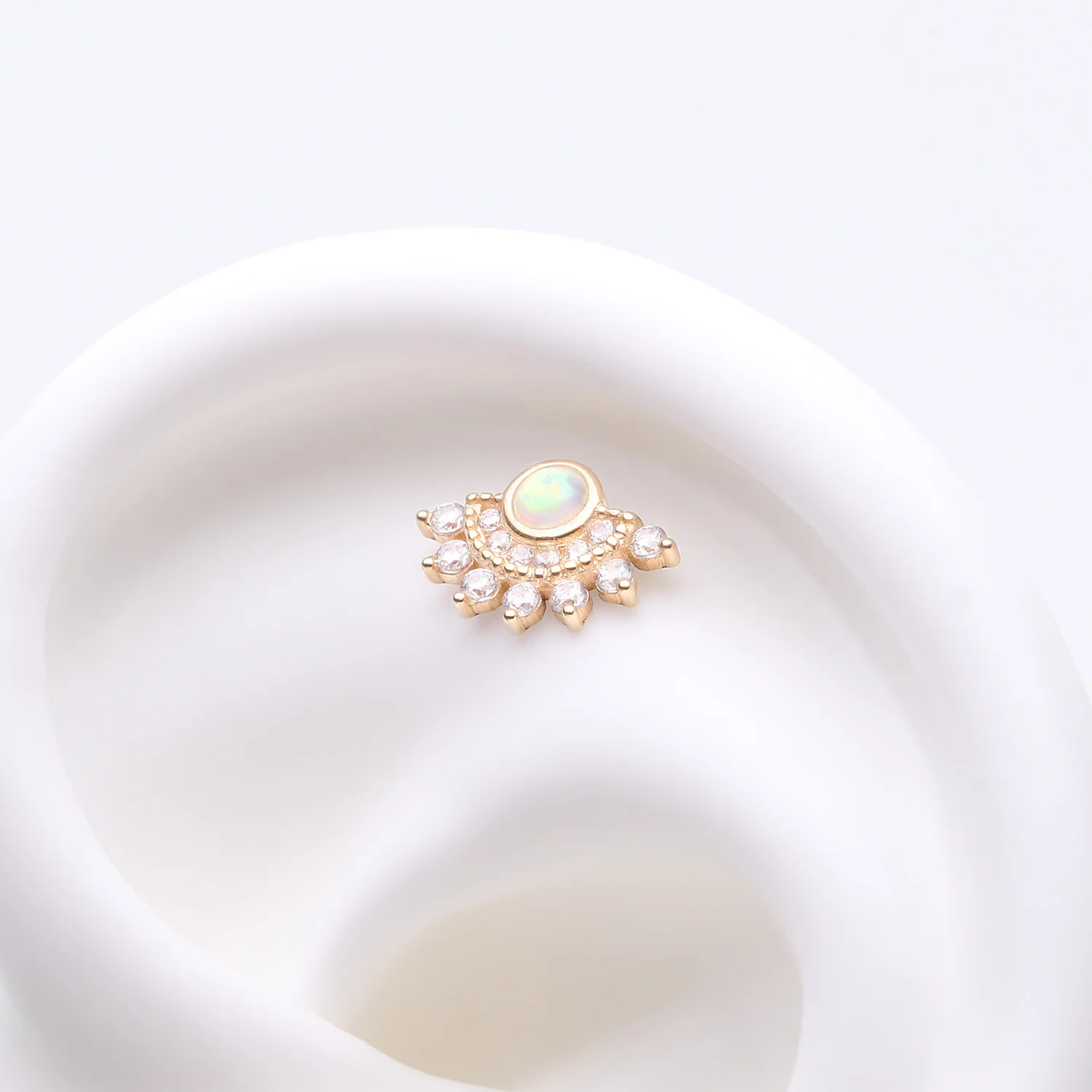 14 Karat Gold OneFit Threadless Majestic Sparkle Fire Opal Arc Top Part - Image 2