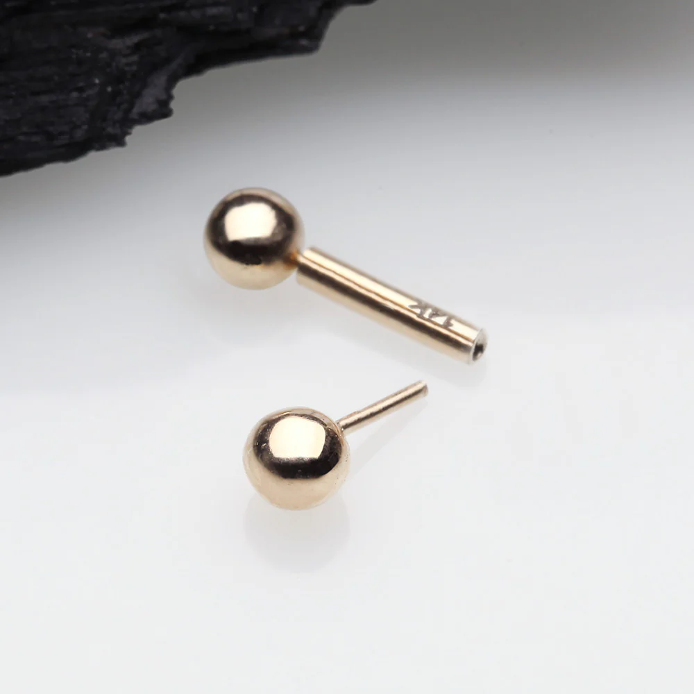 14 Karat Gold OneFit Threadless Ball Top Cartilage Barbell - Image 3