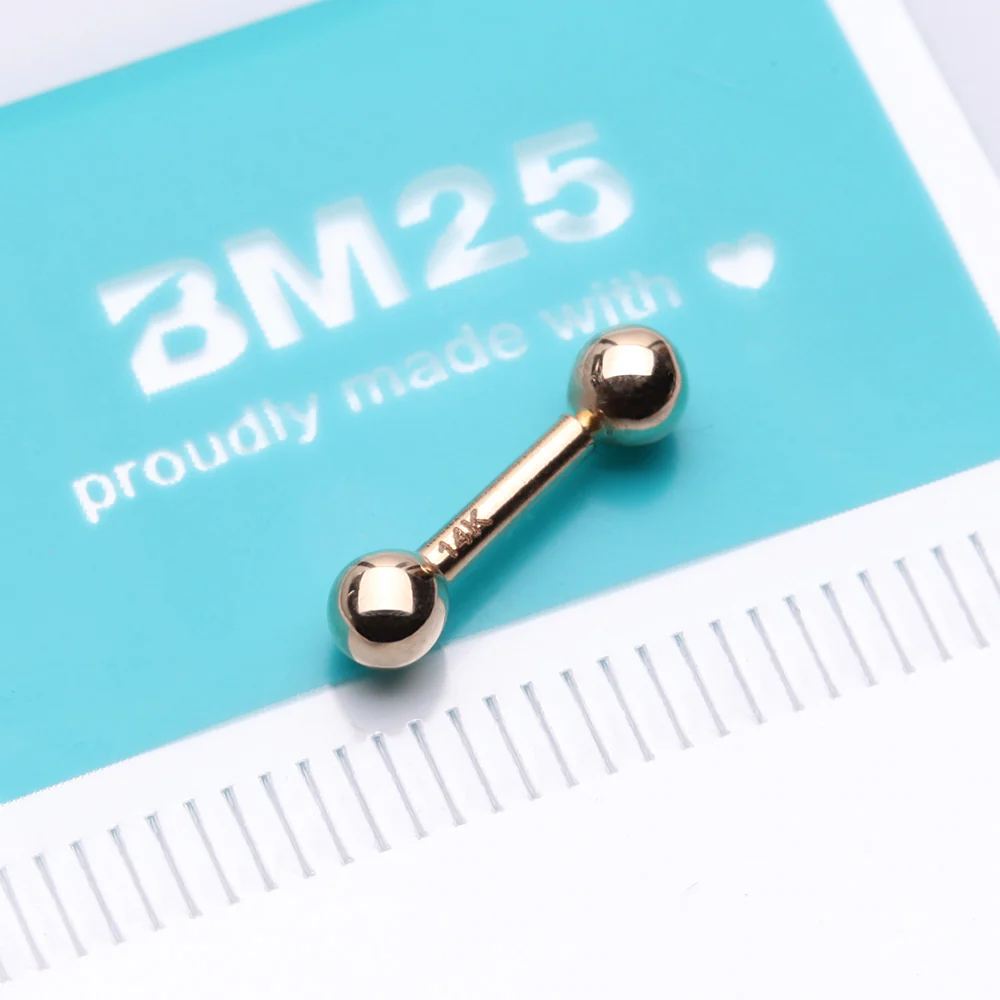 14 Karat Gold OneFit Threadless Ball Top Cartilage Barbell - Image 4