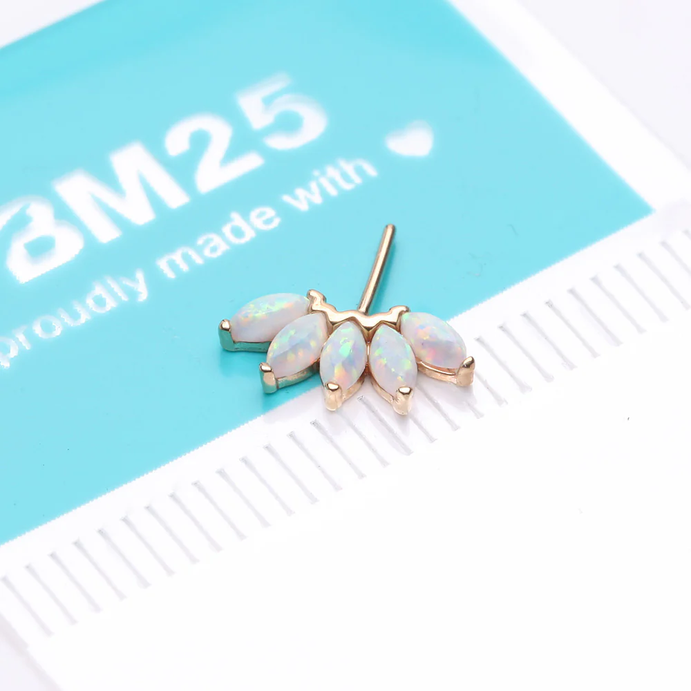 14 Karat Gold OneFit Threadless Brilliant Marquise Fire Opal Flower Front Facing Part - Image 3