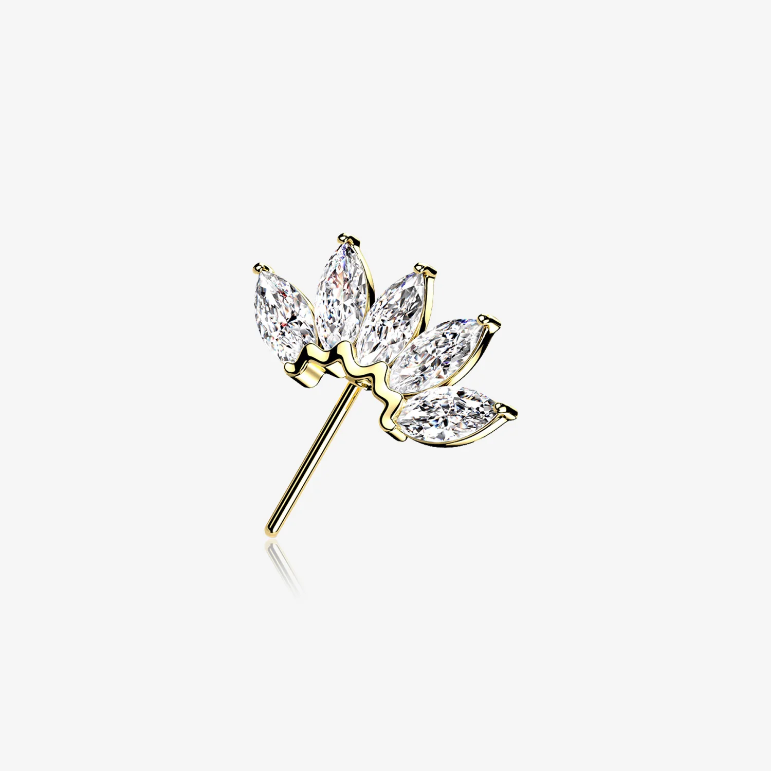 14 Karat Gold OneFit Threadless Brilliant Marquise Sparkle Flower Front Facing Part