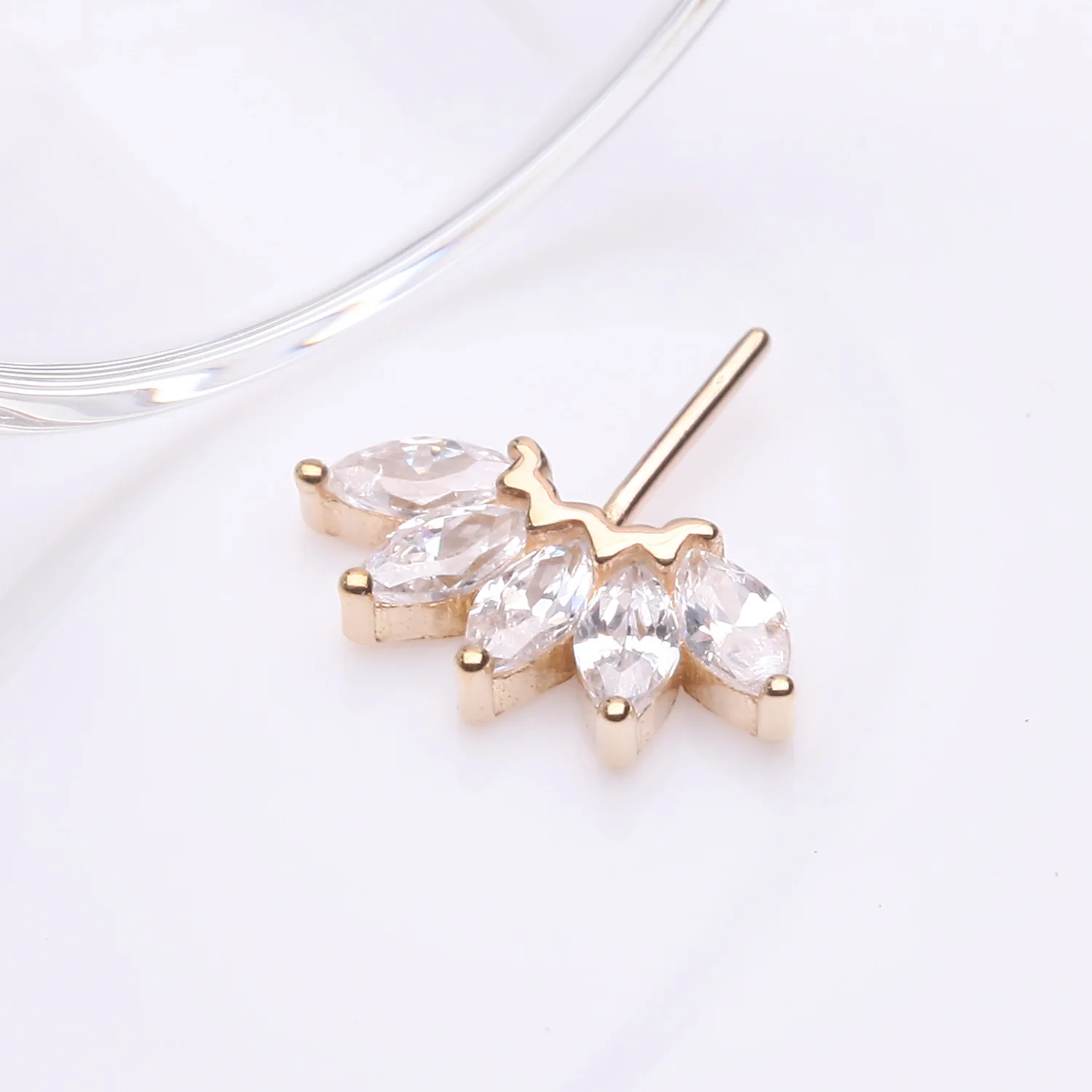 14 Karat Gold OneFit Threadless Brilliant Marquise Sparkle Flower Front Facing Part - Image 2
